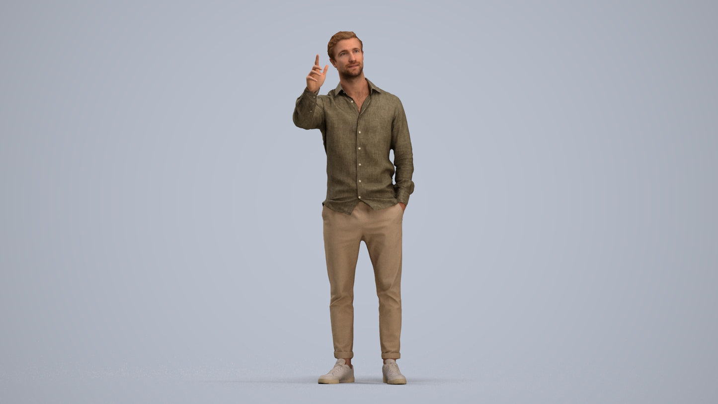 3D human model man casual standing, photogrammetry scanned person for archviz, standing pose render