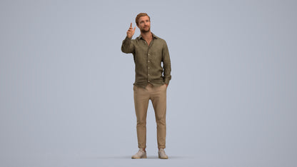 3D human model man casual standing, photogrammetry scanned person for archviz, standing pose render