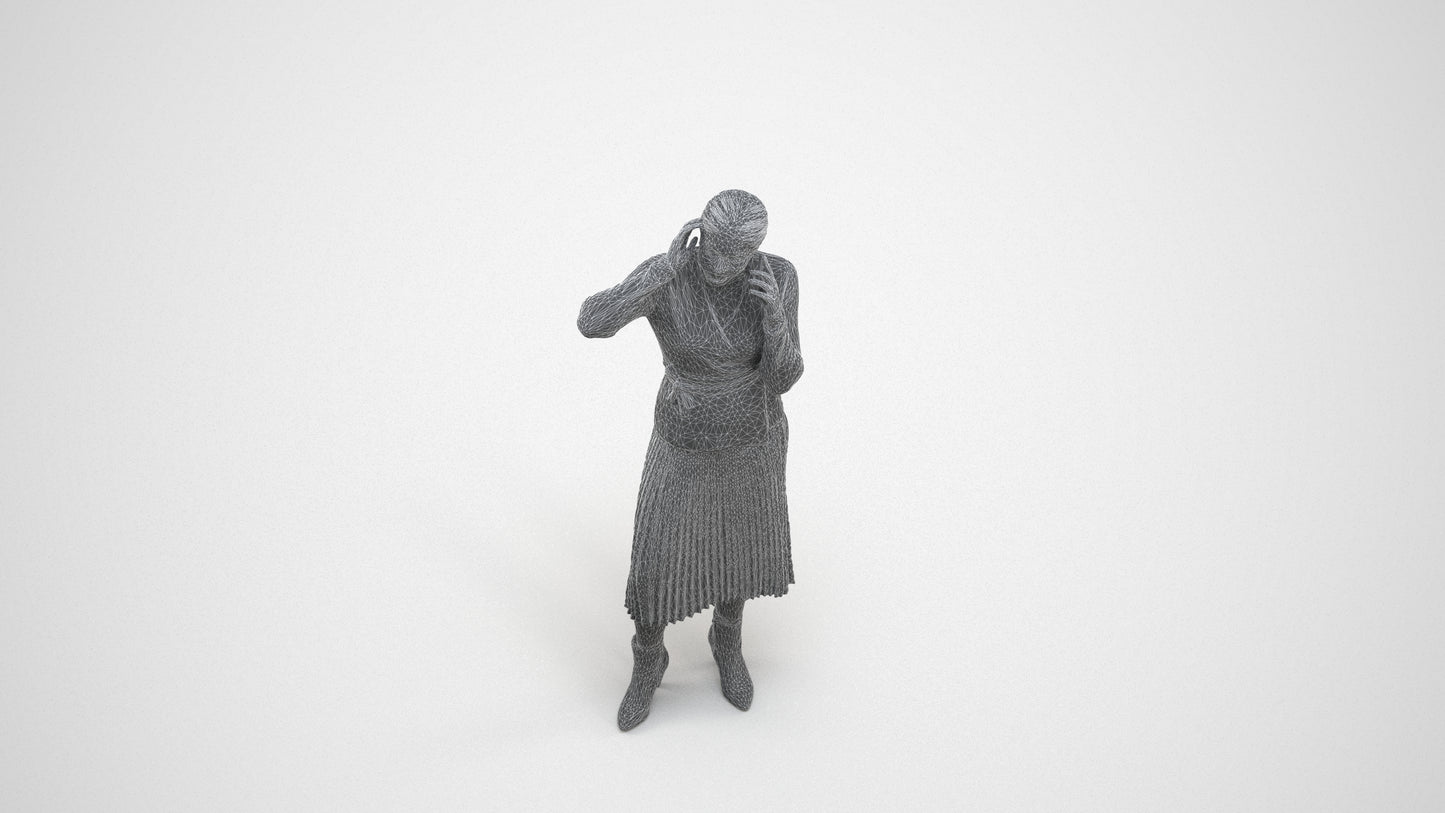 3D people model woman casual standing, scanned human for 3ds Max rendering, wireframe three-quarter view