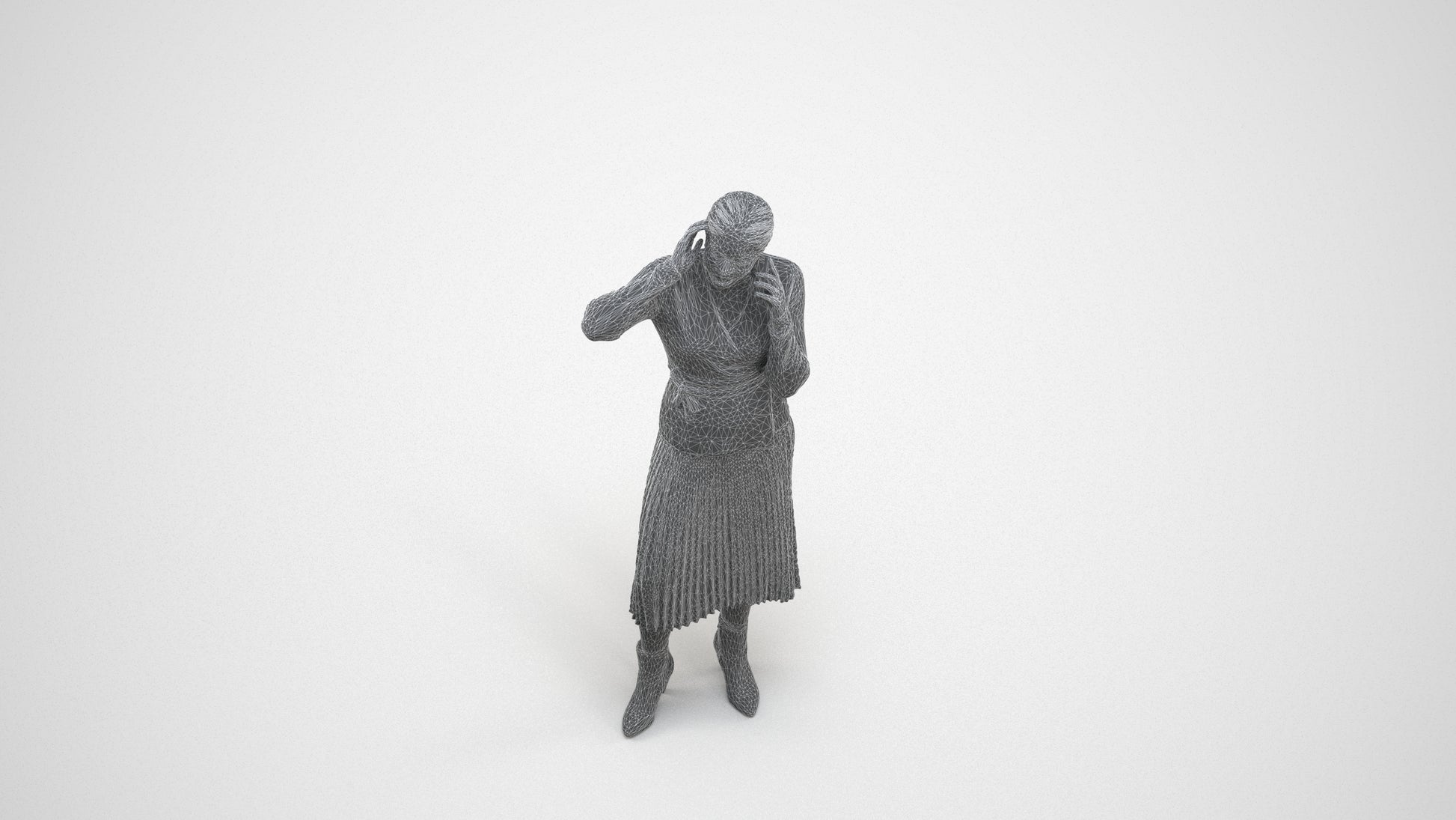 3D people model woman casual standing, scanned human for 3ds Max rendering, wireframe three-quarter view