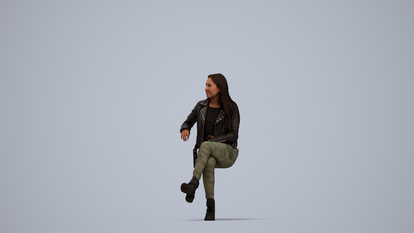 3D scanned woman sitting casual, photorealistic archviz people for Enscape and SketchUp, top-down view render