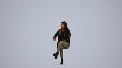 3D scanned woman sitting casual, photorealistic archviz people for Enscape and SketchUp, top-down view render