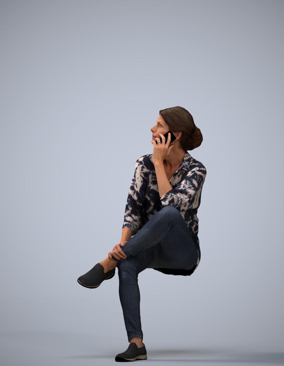scanned 3D woman casual sitting, photogrammetry people for Enscape and V-Ray