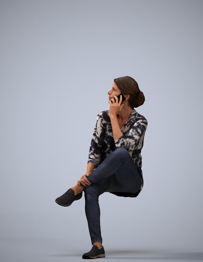 scanned 3D woman casual sitting, photogrammetry people for Enscape and V-Ray