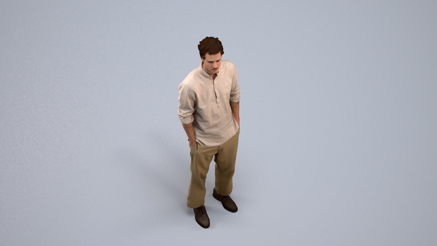 3D human model man casual standing, photogrammetry scanned person for archviz, back view render