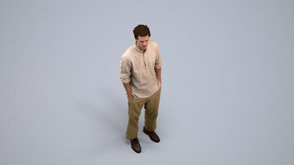 3D human model man casual standing, photogrammetry scanned person for archviz, back view render