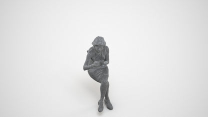 photogrammetry 3D woman business sitting, realistic human model archviz FBX, wireframe three-quarter view