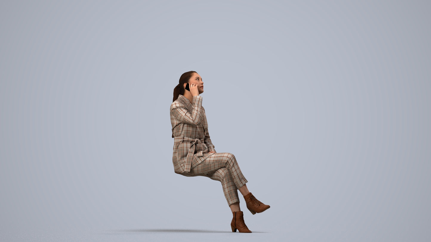 3D human model woman business, photogrammetry scanned person for archviz, side view render