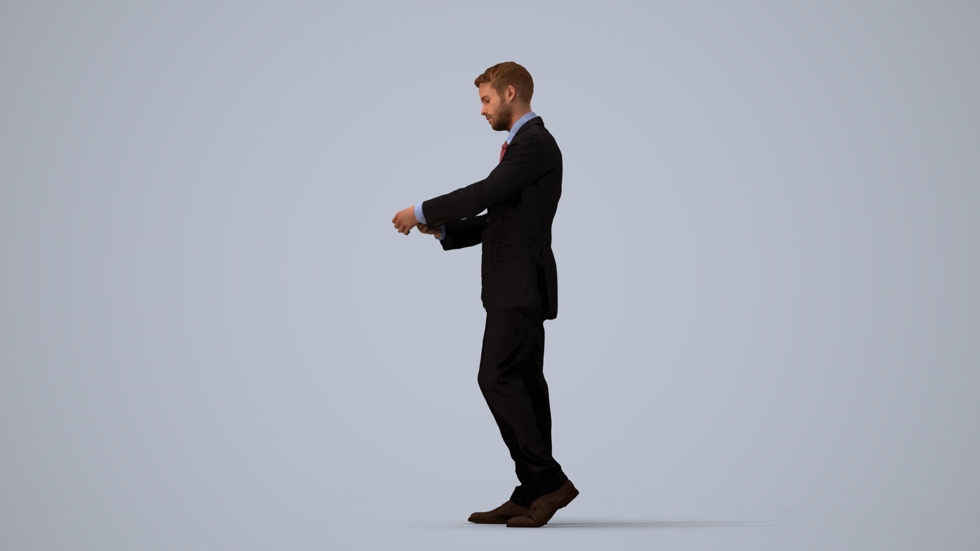 realistic 3D human man business, archviz people FBX OBJ for Blender, three-quarter view render