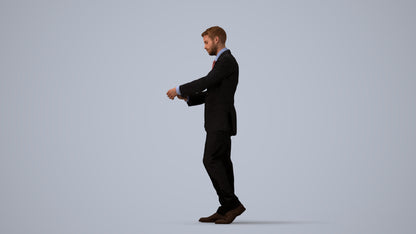 realistic 3D human man business, archviz people FBX OBJ for Blender, three-quarter view render