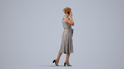 realistic 3D human woman casual walking, archviz people FBX OBJ for Blender, side view render