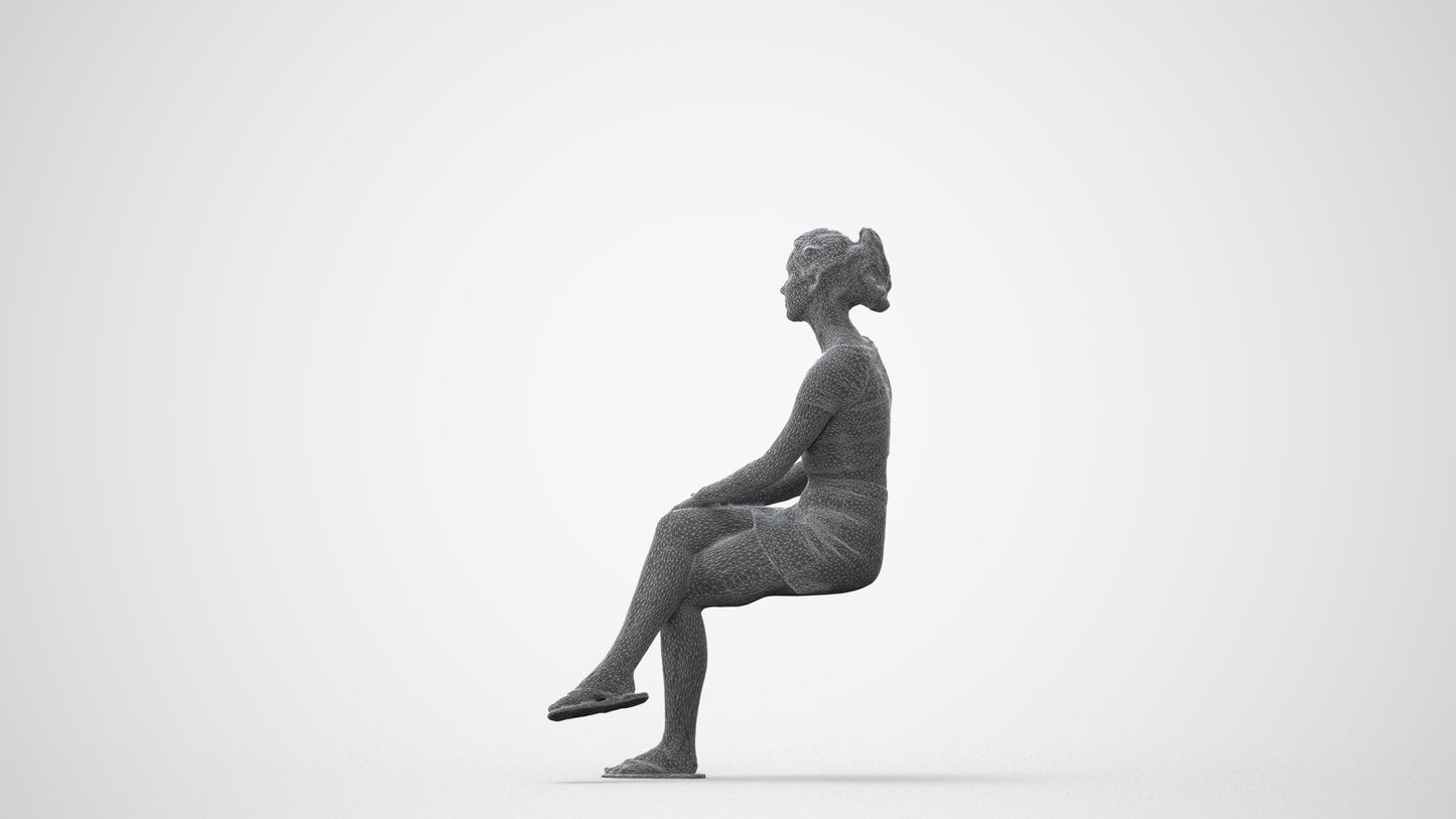 3D scanned woman sitting casual, photorealistic archviz people for Enscape and SketchUp, square thumbnail