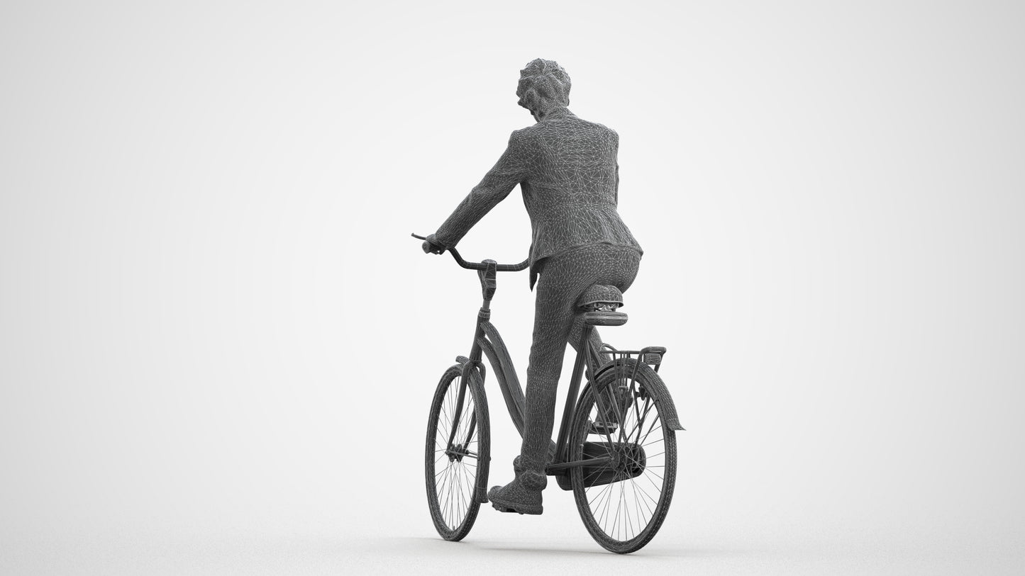 photogrammetry 3D senior woman business cycling, realistic human model archviz FBX, wireframe front view
