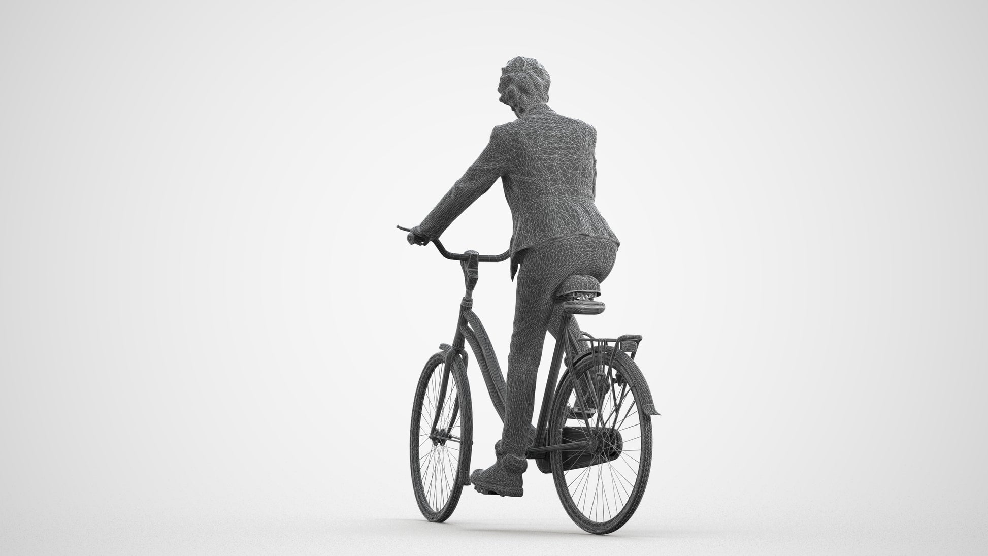 photogrammetry 3D senior woman business cycling, realistic human model archviz FBX, wireframe front view