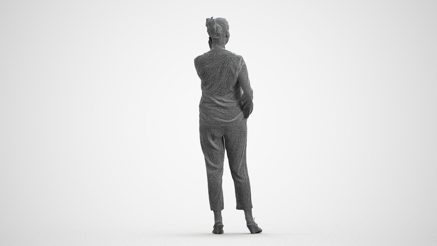 3D people model woman casual standing, scanned human for 3ds Max rendering, wireframe front view