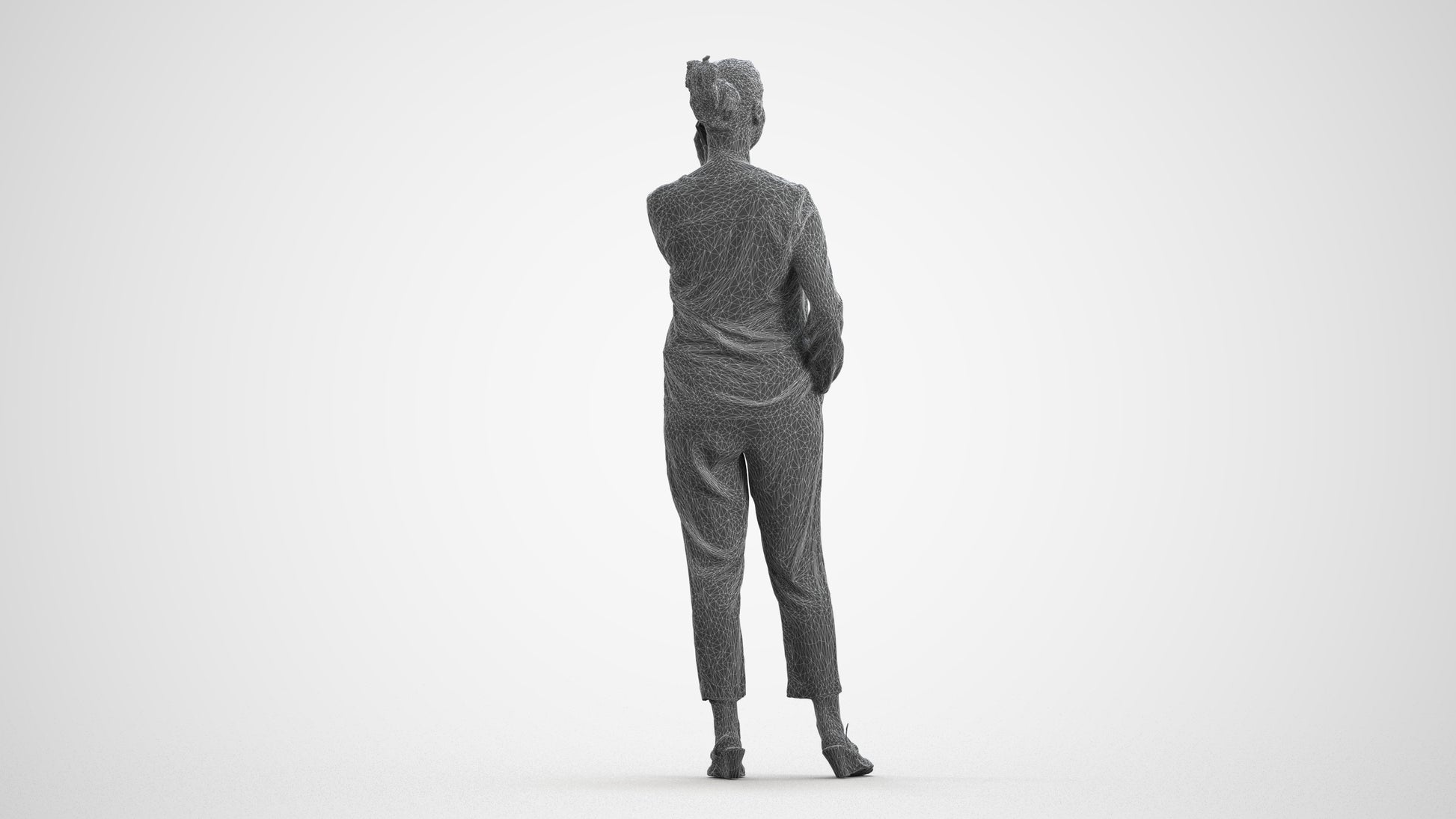 3D people model woman casual standing, scanned human for 3ds Max rendering, wireframe front view
