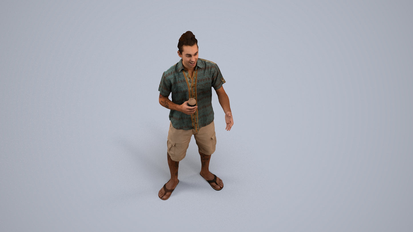 scanned 3D man casual standing, photogrammetry people for Enscape and V-Ray, back view render