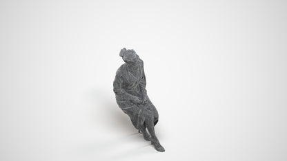 3D scanned woman sitting business, photorealistic archviz people for Enscape and SketchUp, wireframe three-quarter view