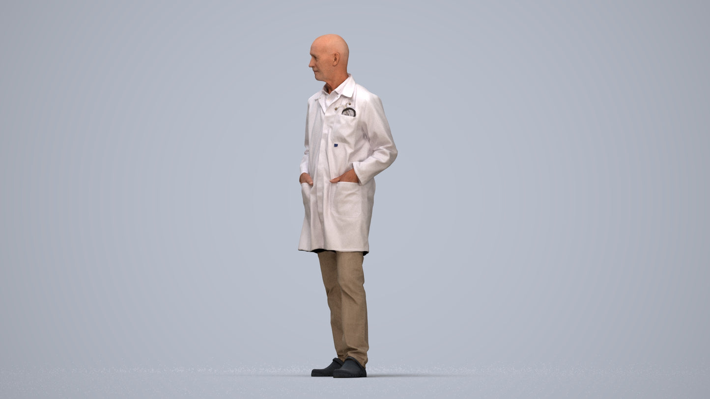 scanned 3D senior man medical, photogrammetry people for Enscape and V-Ray, top-down view render