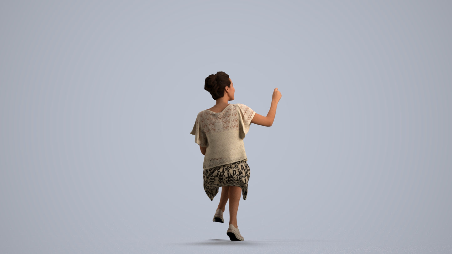 3D human model woman casual sitting, photogrammetry scanned person for archviz, front view render