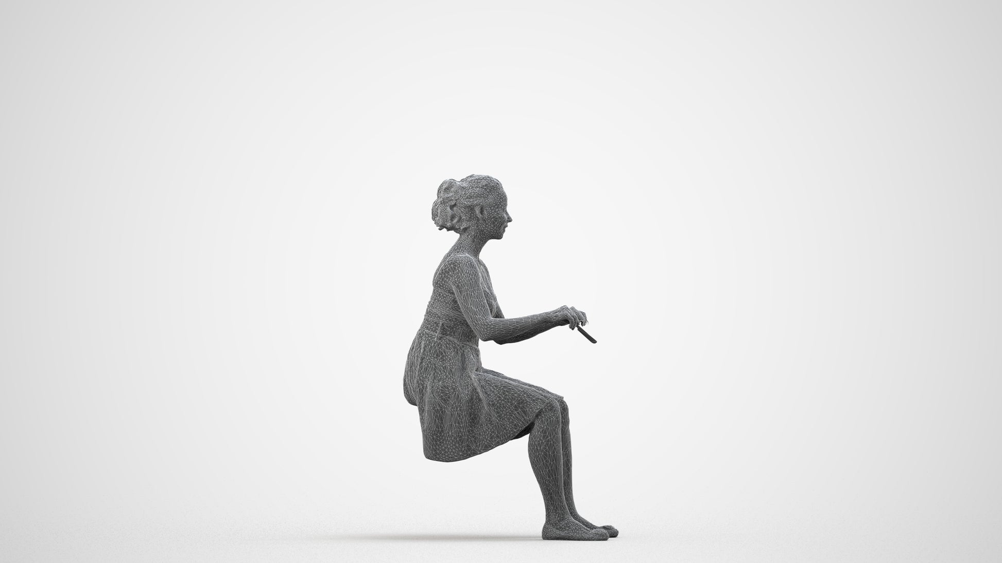 realistic 3D human woman formal formalaffairs, archviz people FBX OBJ for Blender, wireframe side view