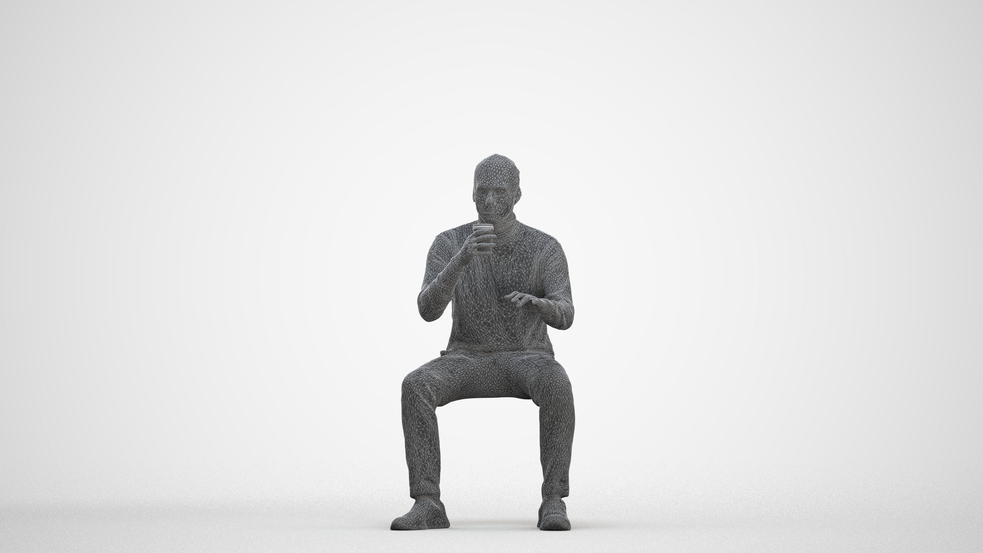 realistic 3D people man casual sitting, render-ready for V-Ray and Corona, FBX OBJ, three-quarter front view render