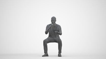 realistic 3D people man casual sitting, render-ready for V-Ray and Corona, FBX OBJ, three-quarter front view render