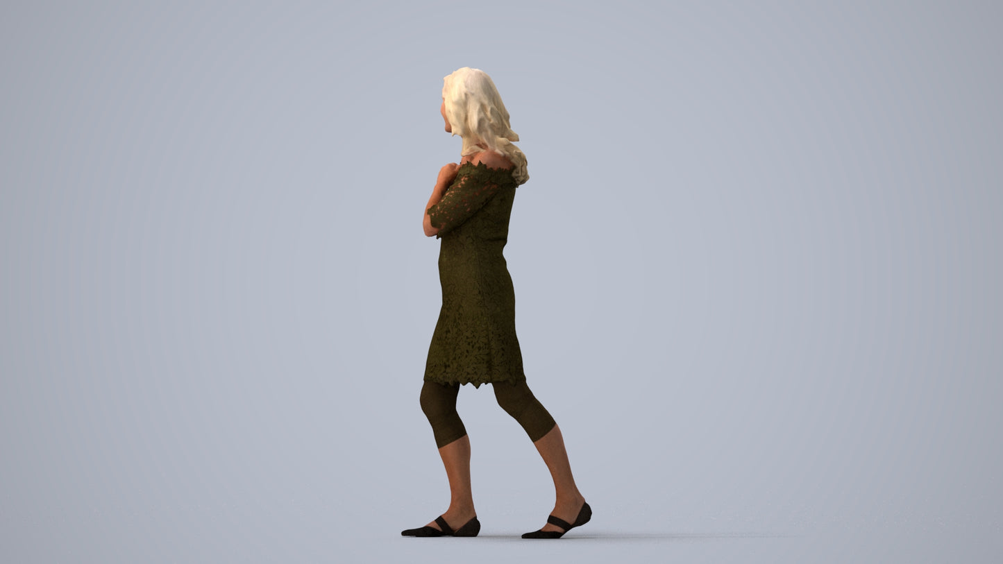 3D scanned senior woman business casual, photorealistic archviz people for Enscape and SketchUp, three-quarter view render