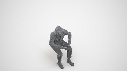 realistic 3D man casual sitting, scanned archviz people for Blender and 3ds Max, wireframe three-quarter view