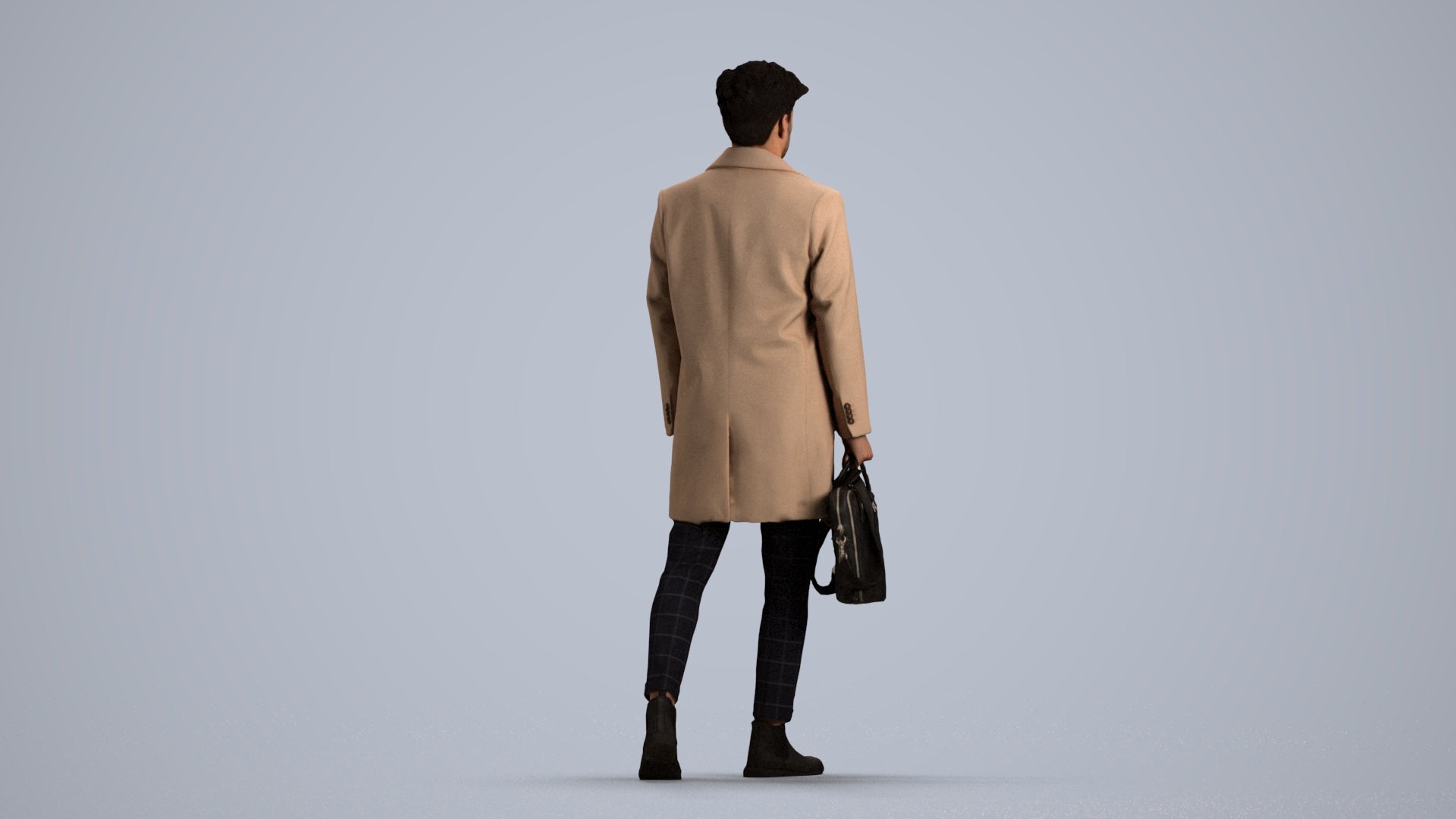 realistic 3D human man business walking, archviz people FBX OBJ for Blender, front view render