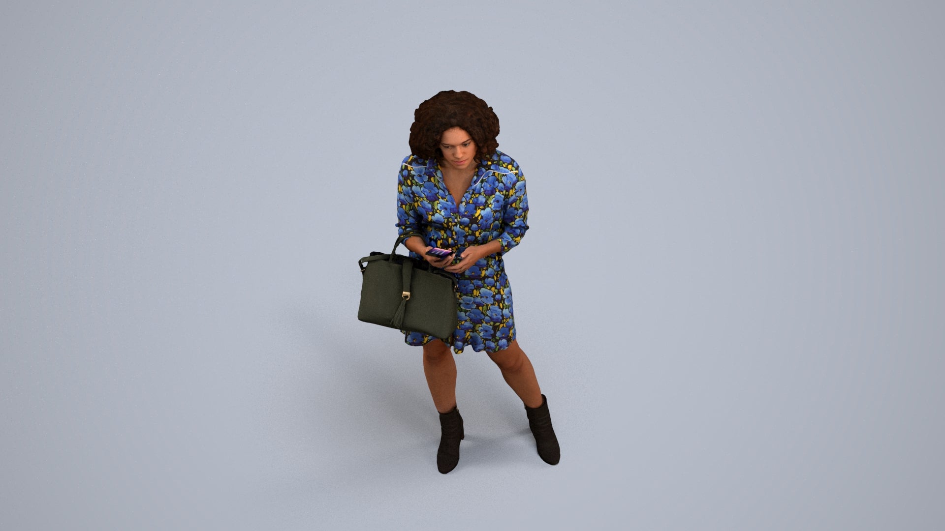 3D scanned woman standing casual, photorealistic archviz people for Enscape and SketchUp, back view render