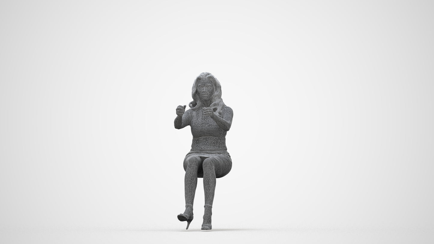 3D scanned woman driving casual, photorealistic archviz people for Enscape and SketchUp, wireframe back view