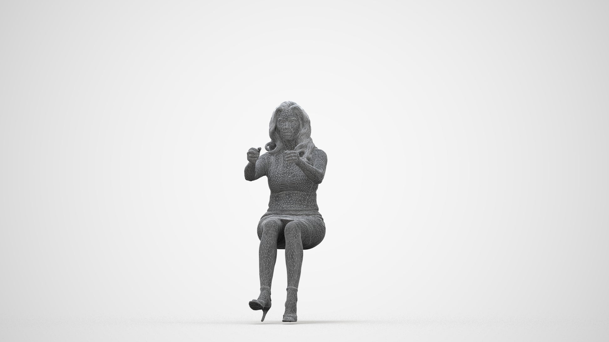 3D scanned woman driving casual, photorealistic archviz people for Enscape and SketchUp, wireframe back view