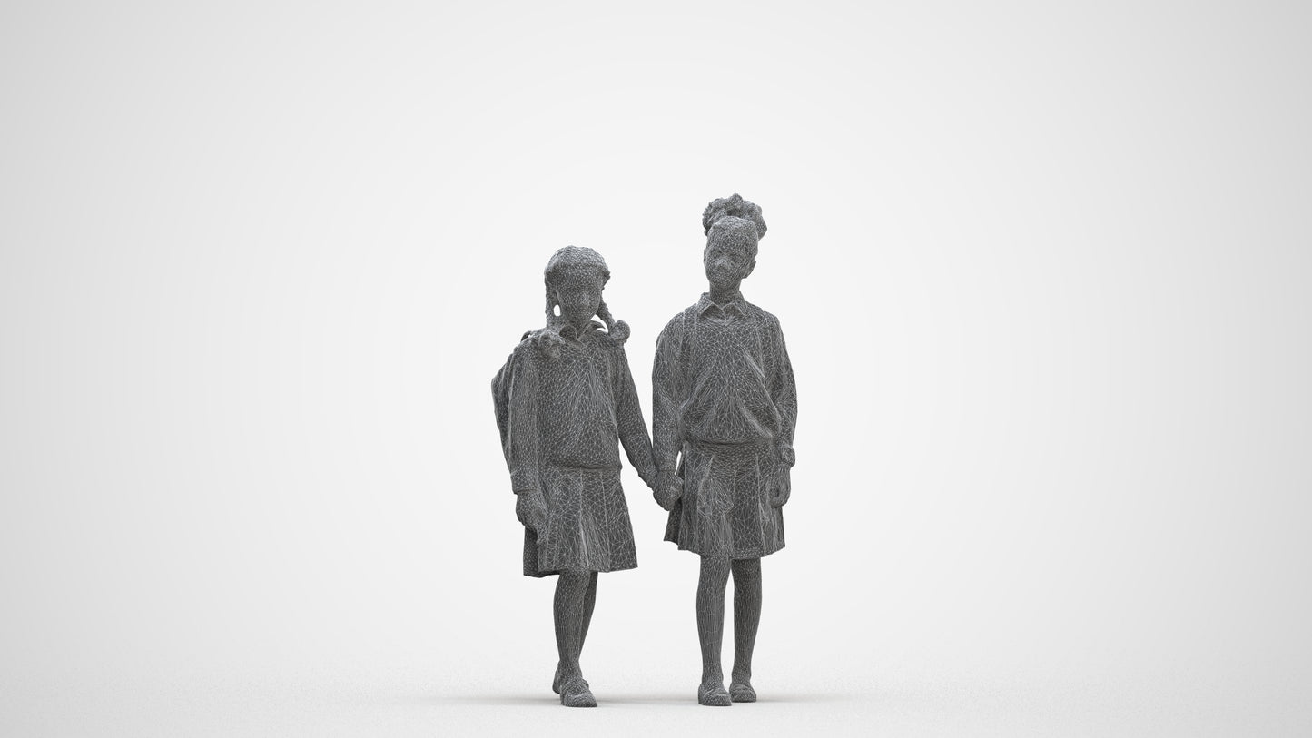 realistic 3D girl kids, scanned archviz people for Blender and 3ds Max, three-quarter front view render
