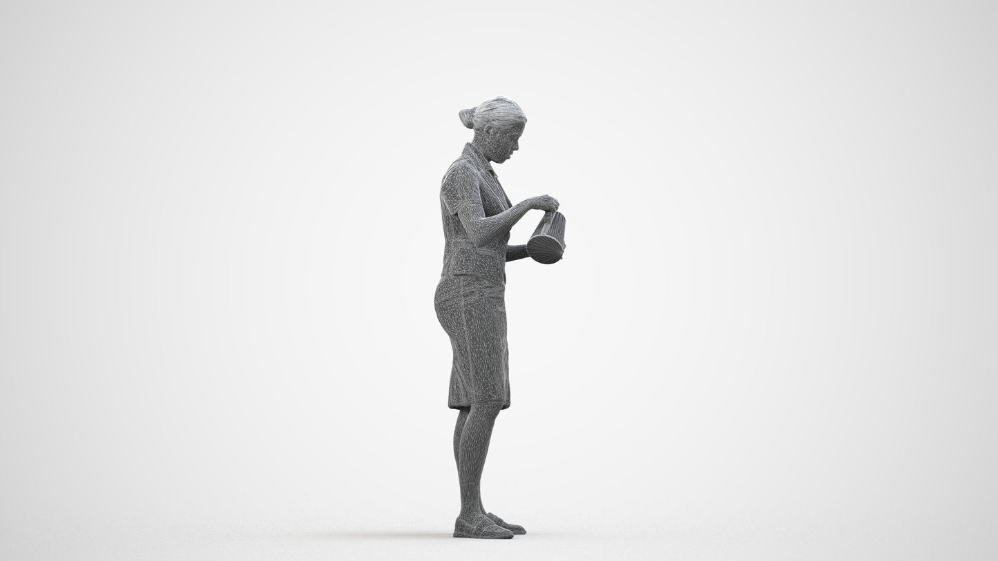 realistic 3D woman hospitality, scanned archviz people for Blender and 3ds Max, wireframe side view