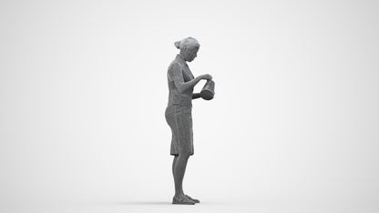realistic 3D woman hospitality, scanned archviz people for Blender and 3ds Max, wireframe side view