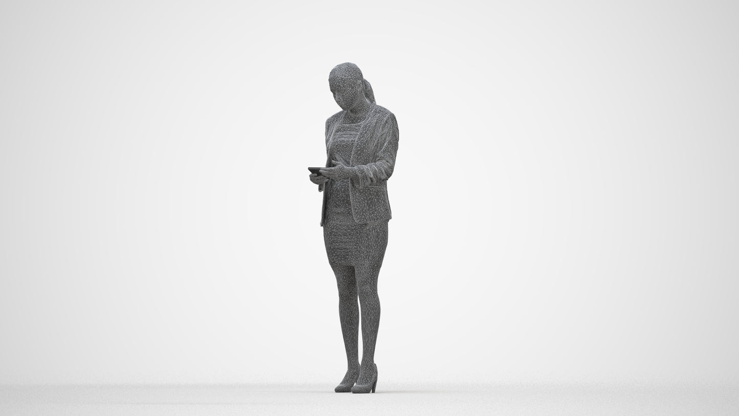 3D people model woman business, scanned human for 3ds Max rendering, wireframe back view