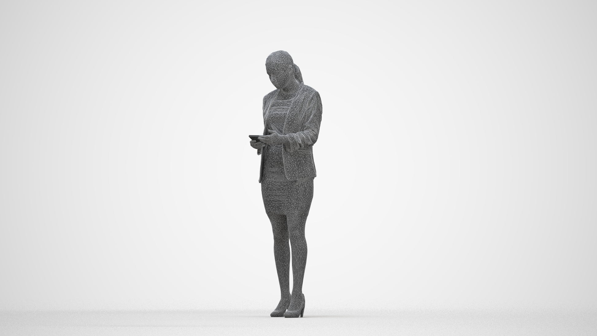 3D people model woman business, scanned human for 3ds Max rendering, wireframe back view