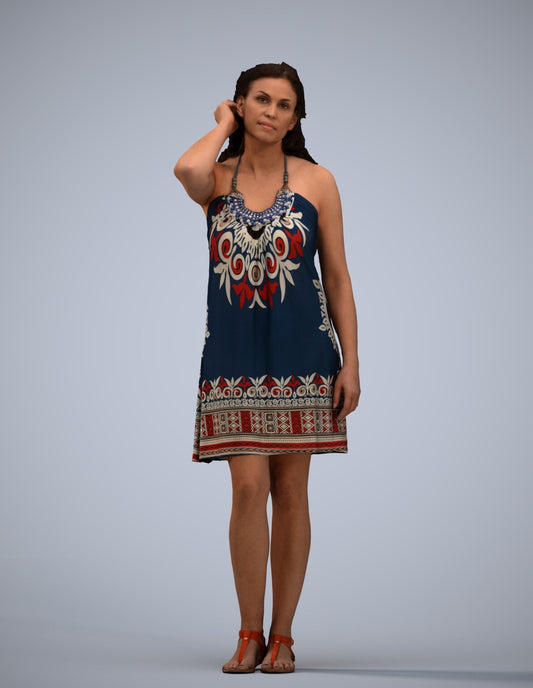 3D human model woman standing, photogrammetry scanned person for archviz