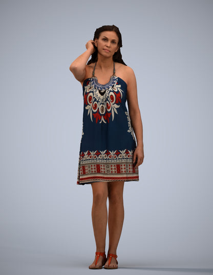 3D human model woman standing, photogrammetry scanned person for archviz