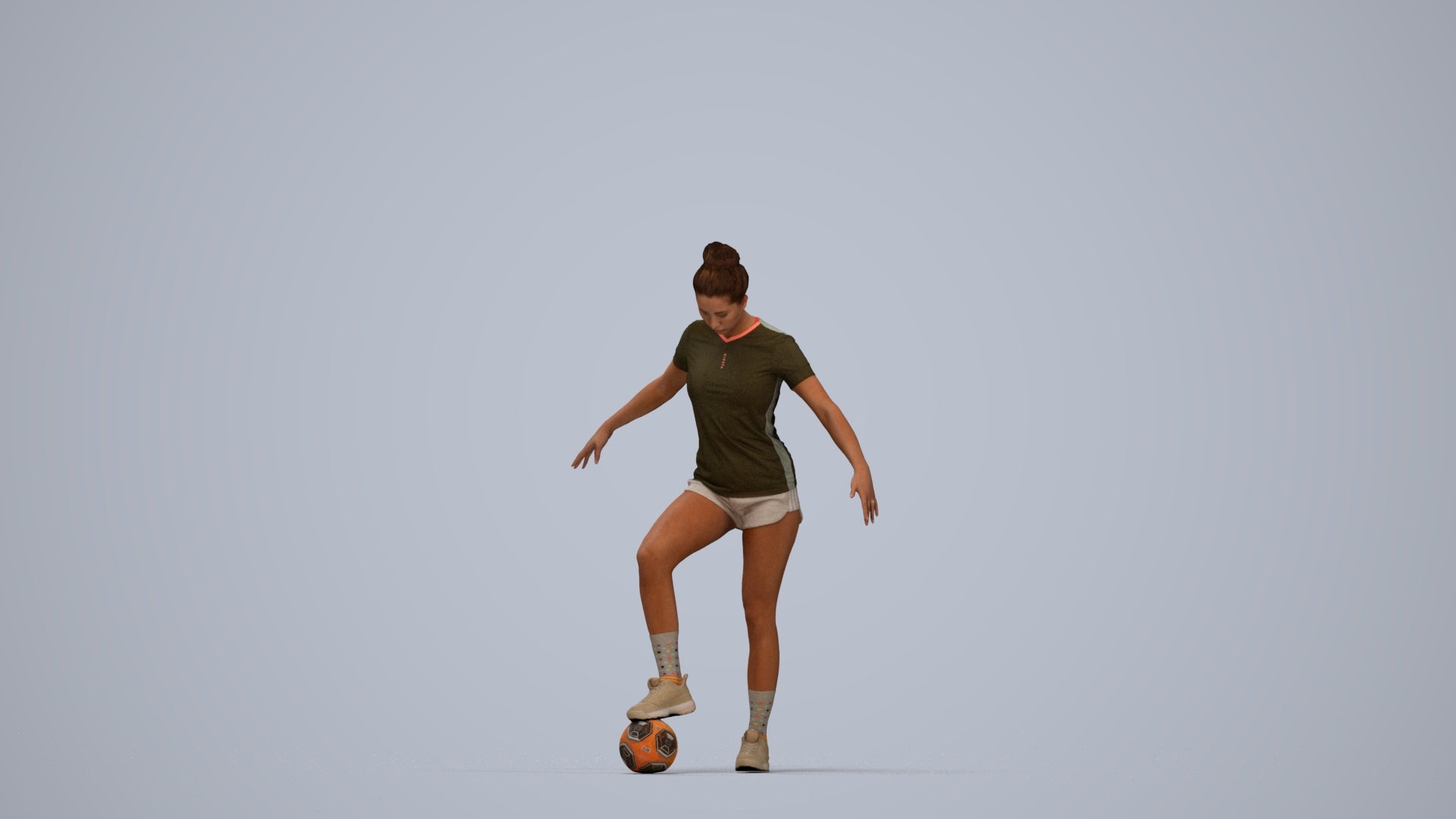 photogrammetry 3D woman sport, realistic human model archviz FBX, top-down view render