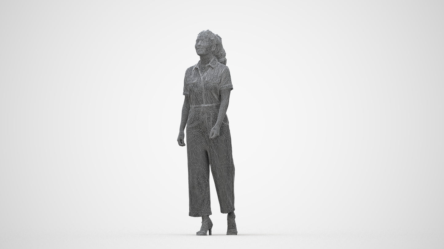 3D people model woman casual walking, scanned human for 3ds Max rendering, wireframe back view
