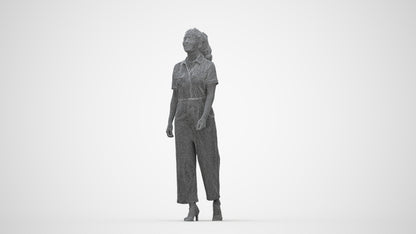 3D people model woman casual walking, scanned human for 3ds Max rendering, wireframe back view