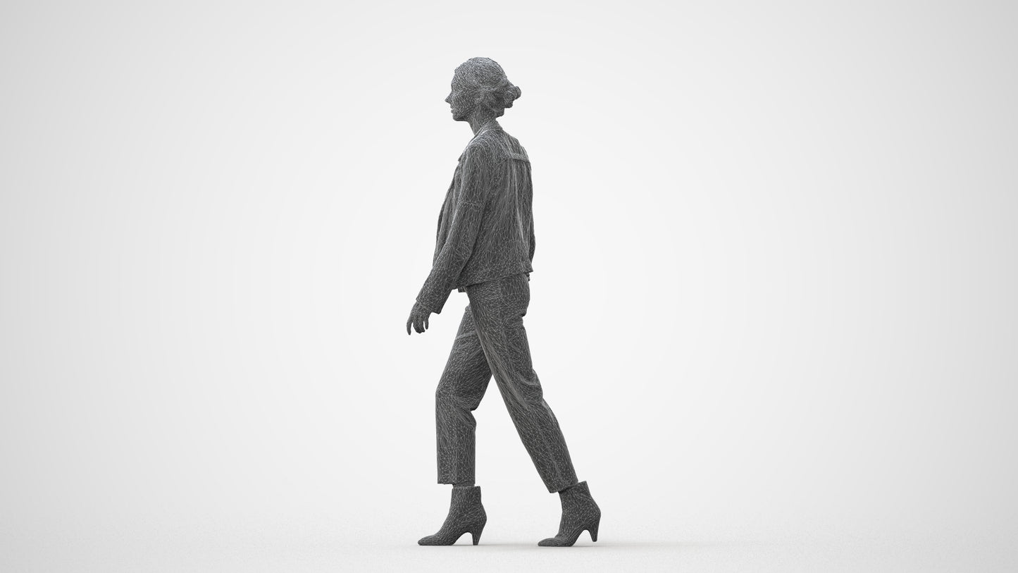 3D scanned woman walking business, photorealistic archviz people for Enscape and SketchUp, square thumbnail