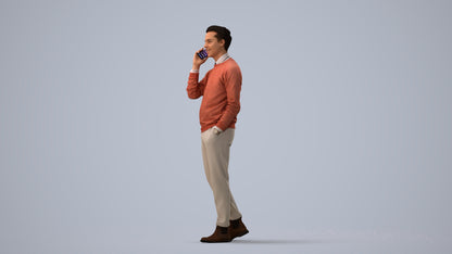 3D human model man casual walking, photogrammetry scanned person for archviz, three-quarter view render