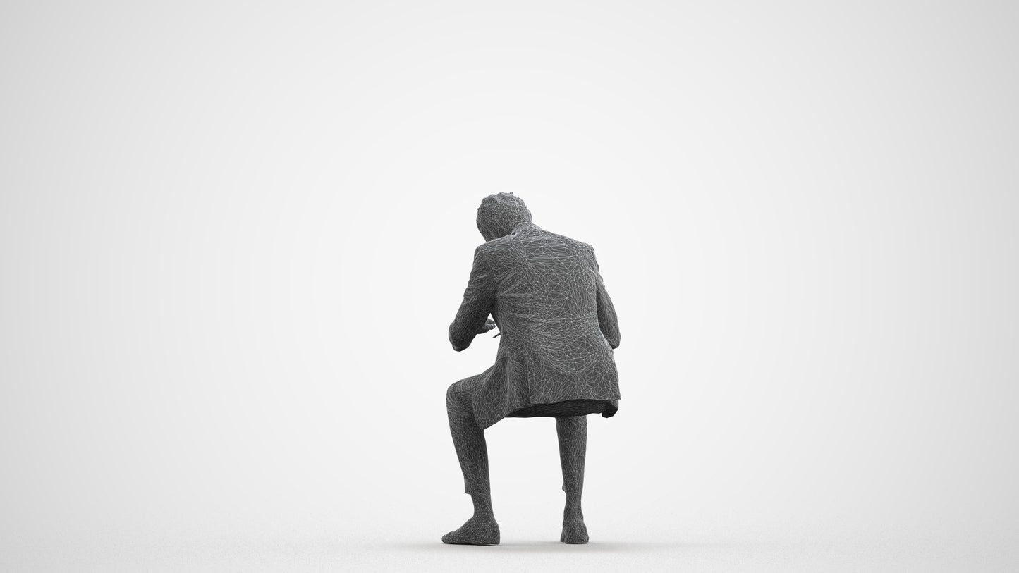 3D people model man business, scanned human for 3ds Max rendering, wireframe front view