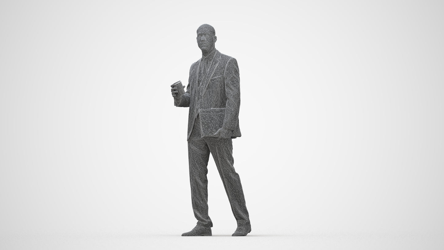 photogrammetry 3D man business, realistic human model archviz FBX, wireframe back view