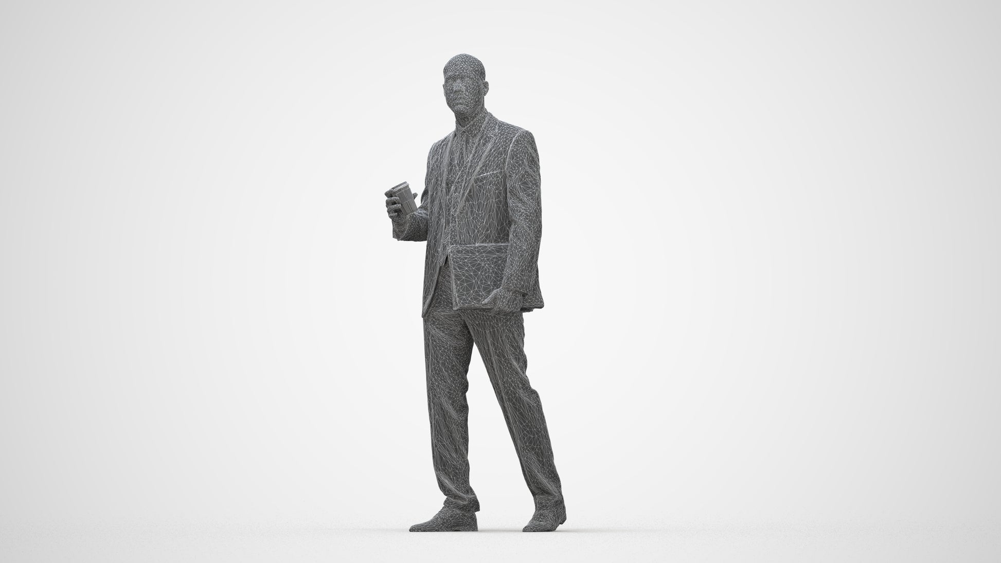 photogrammetry 3D man business, realistic human model archviz FBX, wireframe back view