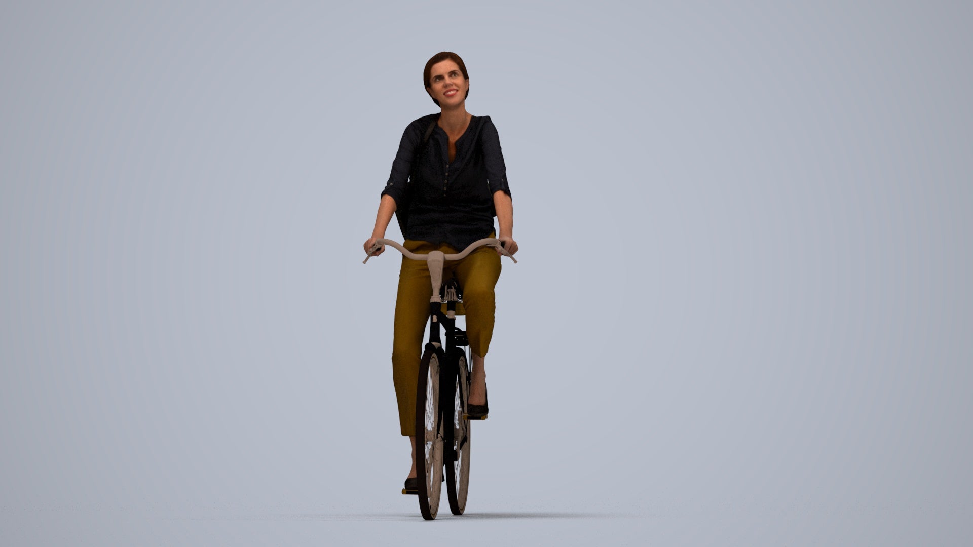 3D scanned woman cycling casual, photorealistic archviz people for Enscape and SketchUp, top-down view render