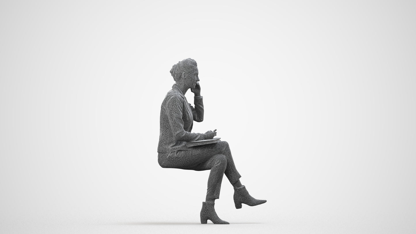 photogrammetry 3D woman business, realistic human model archviz FBX, wireframe side view